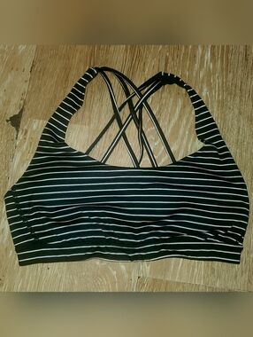 Victoria Sport Striped Black & White Strappy Sports Bra